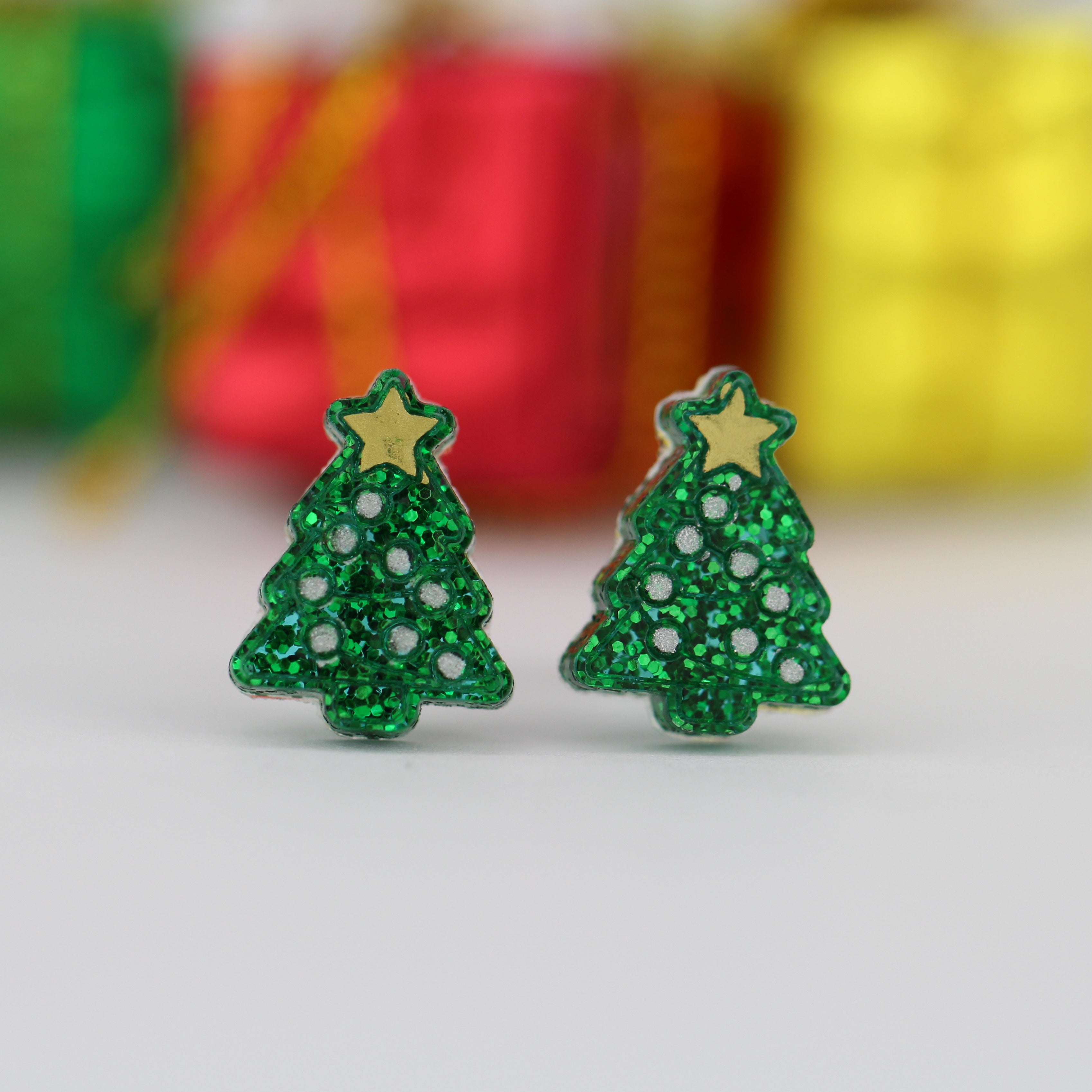 Gold Rimmed Christmas Tree Studs Hypoallergenic Earrings for Sensitive Ears  Made with Plastic Posts in 2023